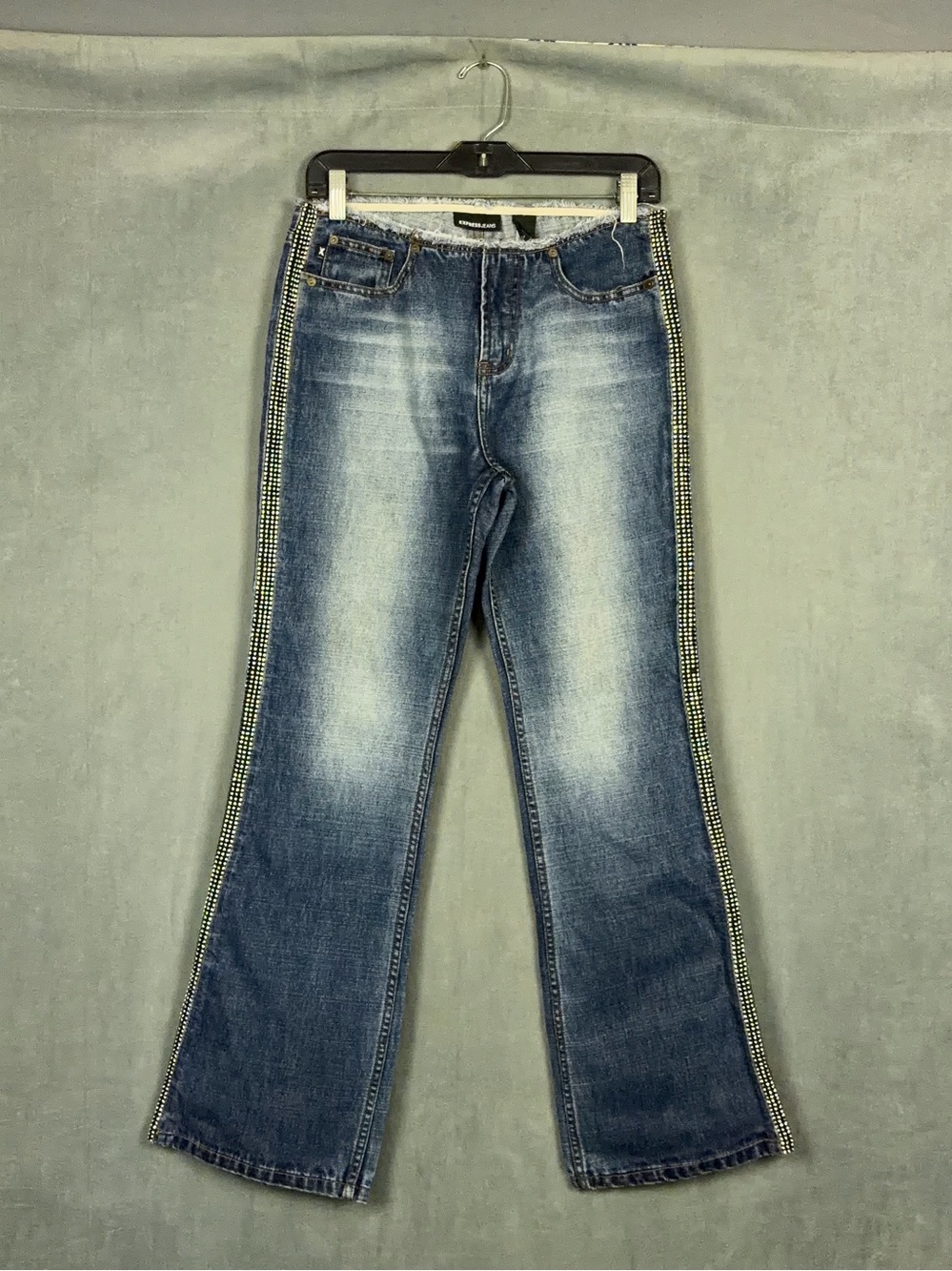 Y2K Express Jeans Low Rise Bootcut Flare Rhinestones Womens Size 7/8 28x30